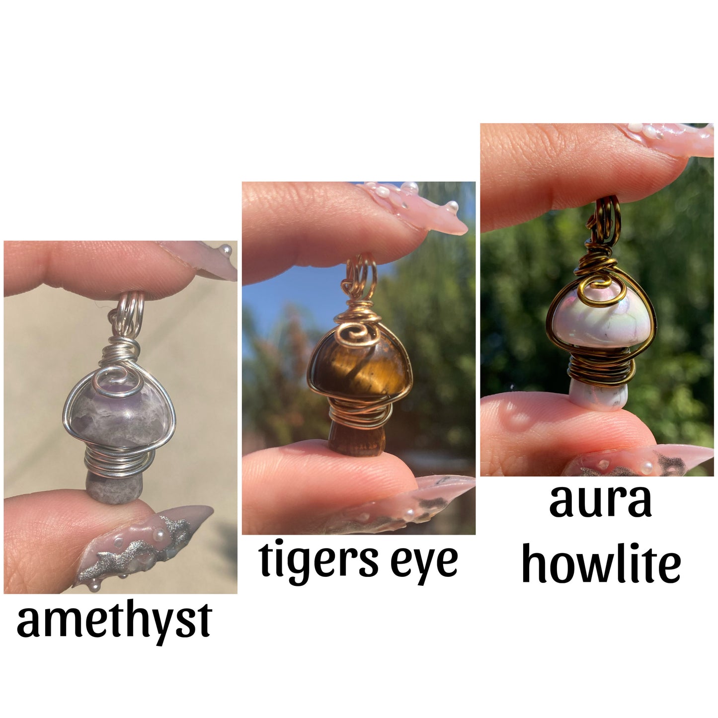 Crystal Wire Wrapped Mushroom Necklace