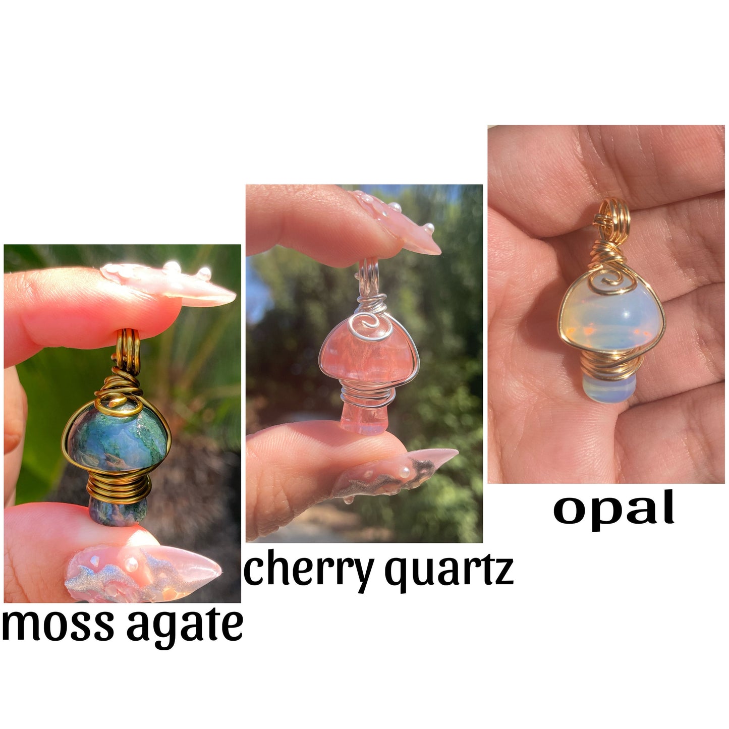 Crystal Wire Wrapped Mushroom Necklace