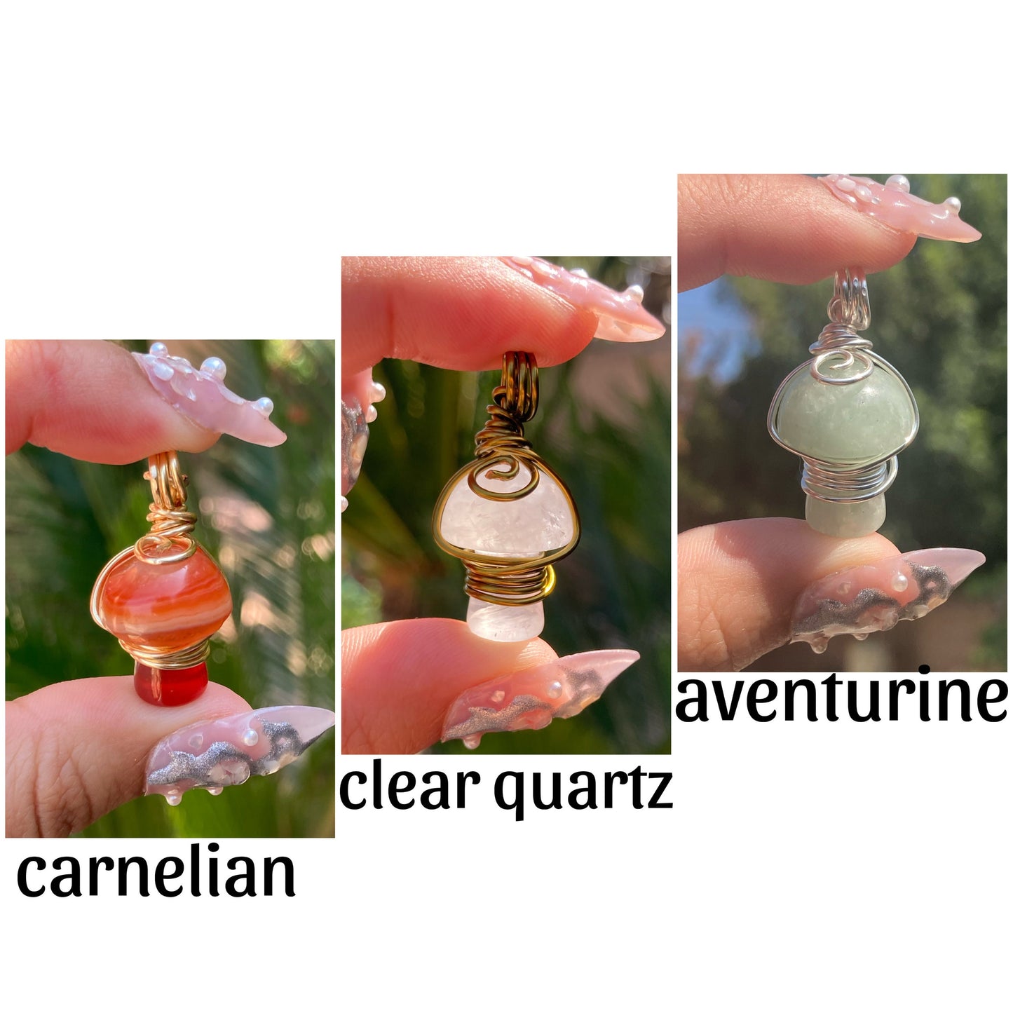 Crystal Wire Wrapped Mushroom Necklace