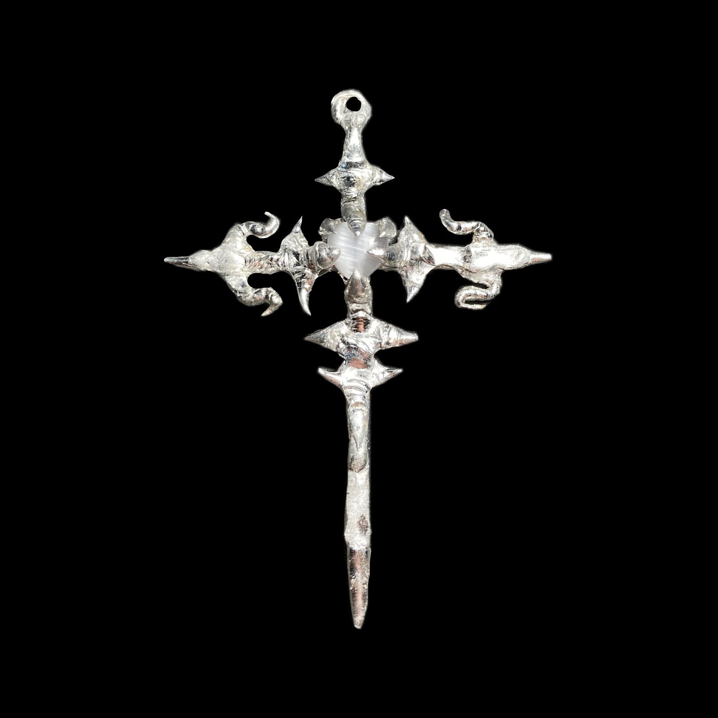 Gray Cat Eye Heart Sword Necklace | Lead Free