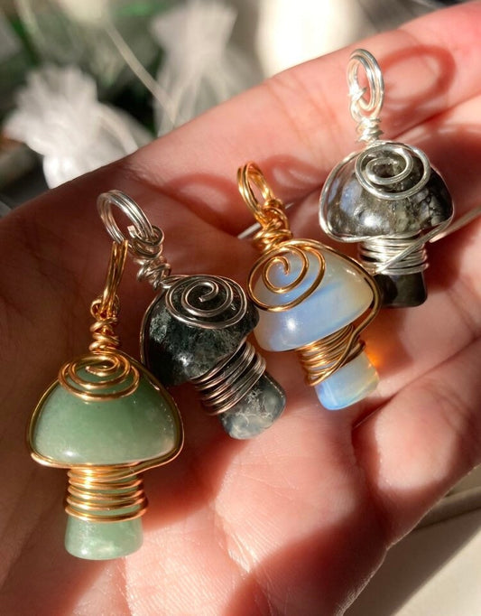 Crystal Wire Wrapped Mushroom Necklace