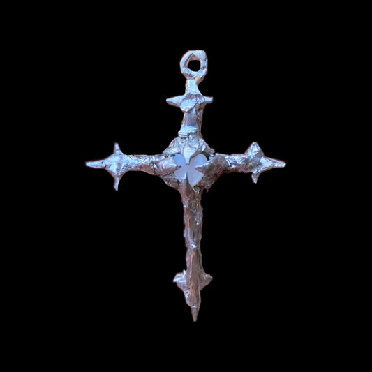 Soldered Pearly Heart Cross Necklace | Lead Free