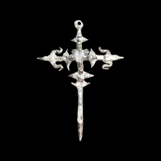 Gray Cat Eye Heart Sword Necklace | Lead Free